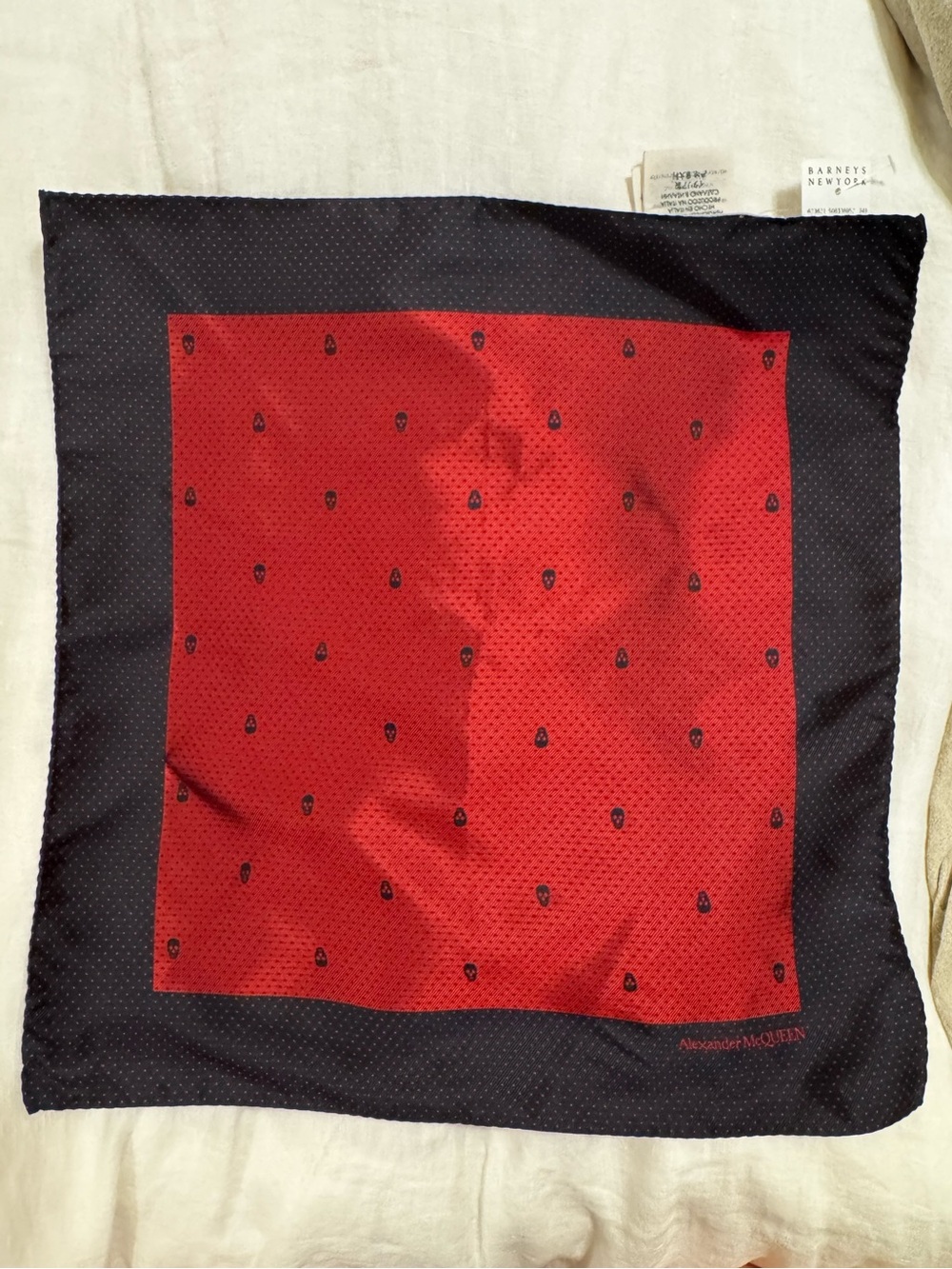 NWT- Alexander McQueen - Skull and Polka-Dot Jacquard Silk-Twill Pocket Square